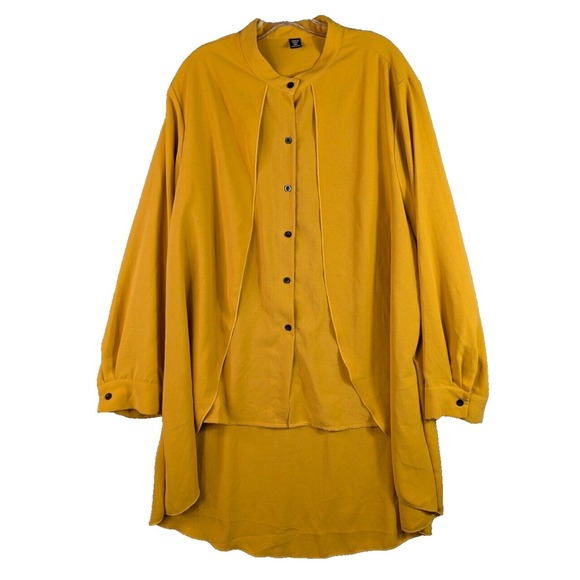 Shein Curve Hi Low Hem Button Front‎ Long Sleeve Top Lagenlook Women's Plus 3XL - Picture 1 of 10